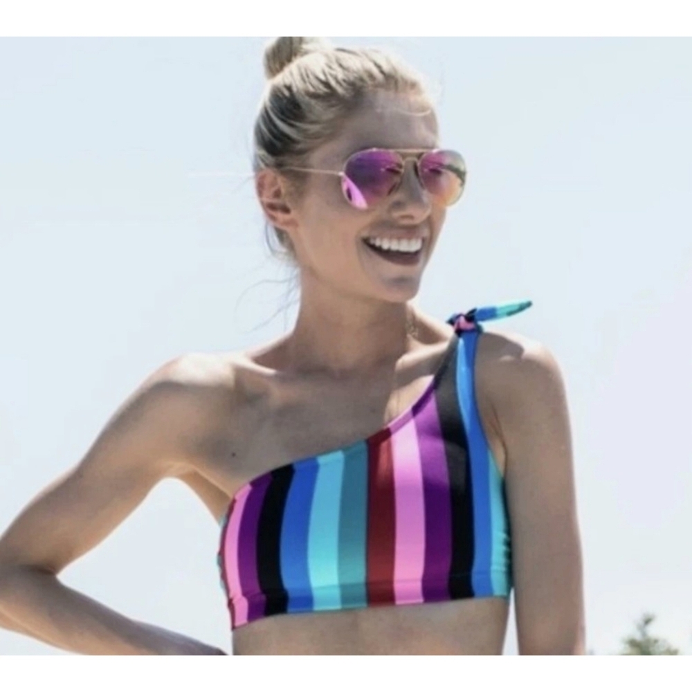 Old Navy One Shoulder Tie Rainbow Stripe Bikini Top Size M